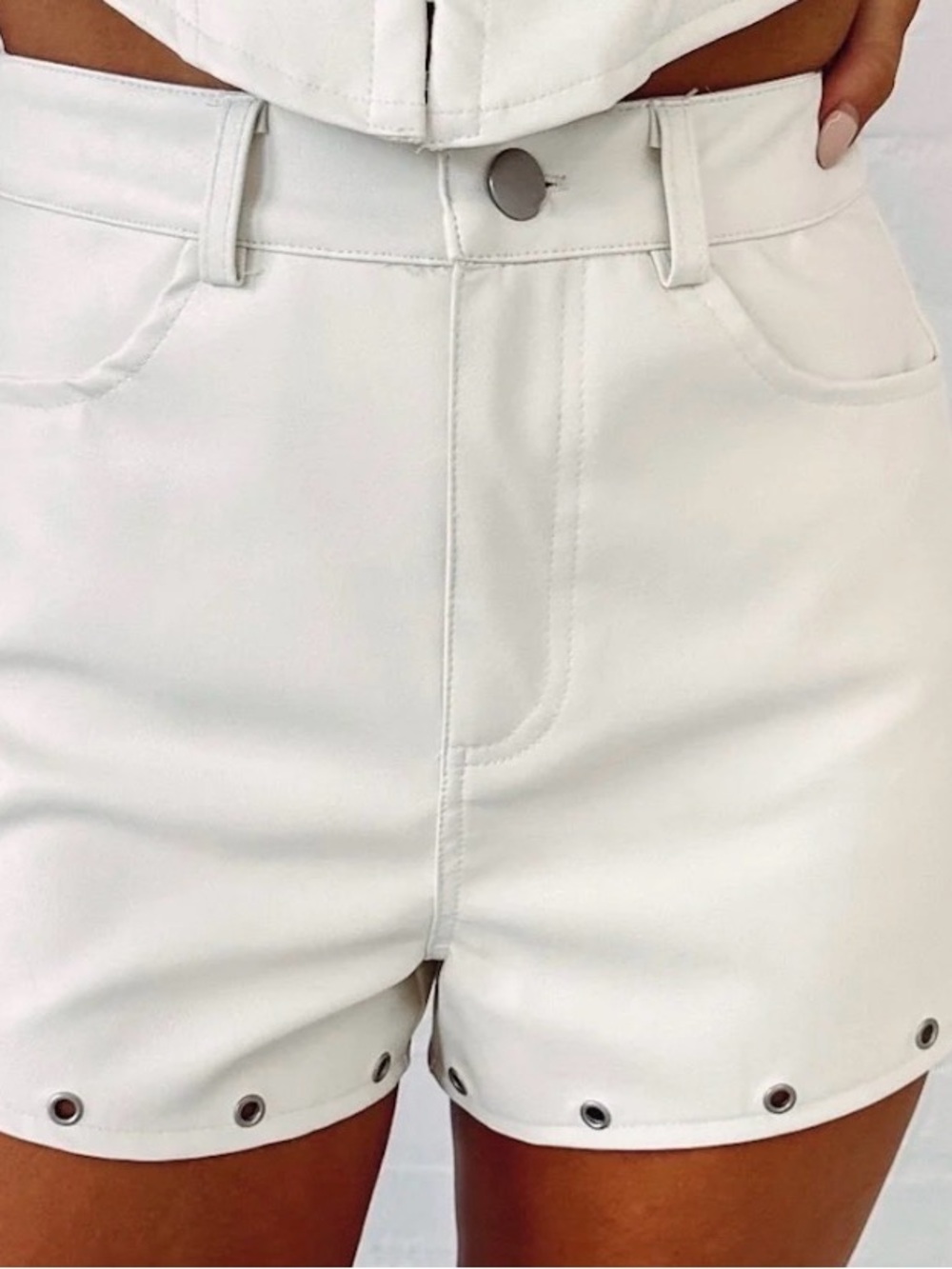 Le Lis White High-Waist Shorts with Grommet Hem